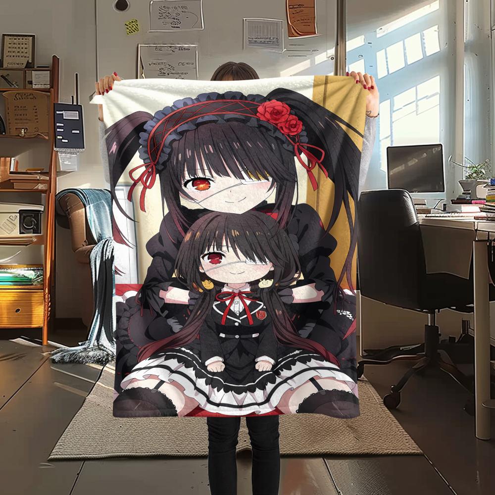 1PC Kurumi Print Flannel Blanket, High Quality All Seasons, Home Decor, Warmth and Comfort, Perfect for Christmas Gifts