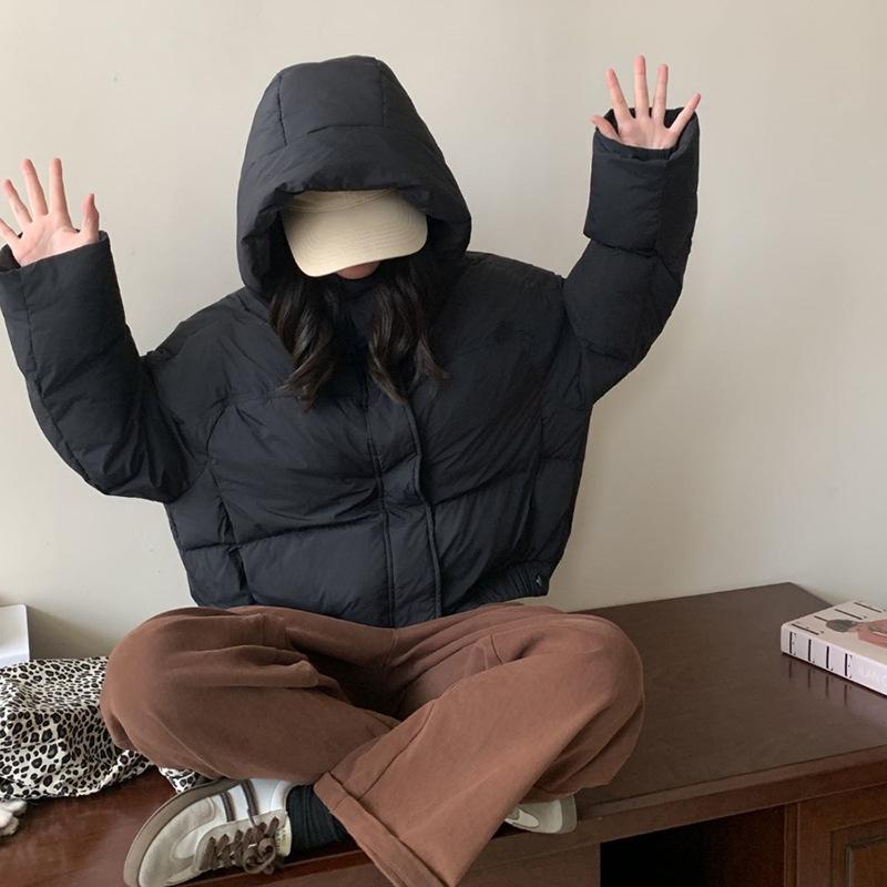 Winter neue kurze Kapuzen-Daunenjacke für Damen und kleine Schülerinnen lockere verdickte Brotjacke weiße Entendaunenjacke trendig