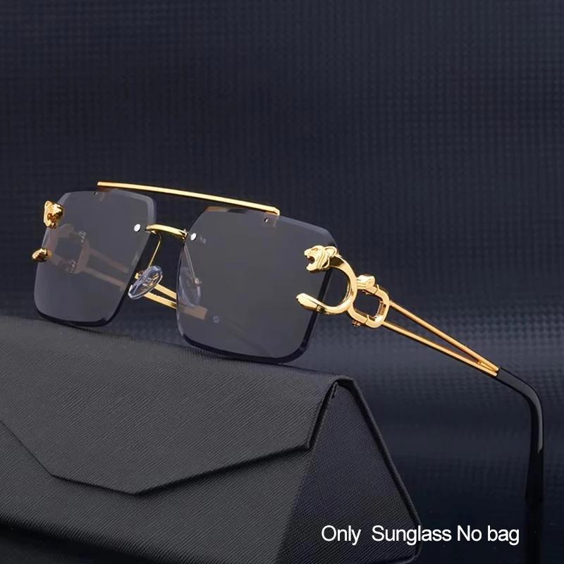 New Fashion Male Leopard Rimless Sunglasses Double Bridges Gradient Ocean Film Shades Uv400 Popular Female Sun Glasses