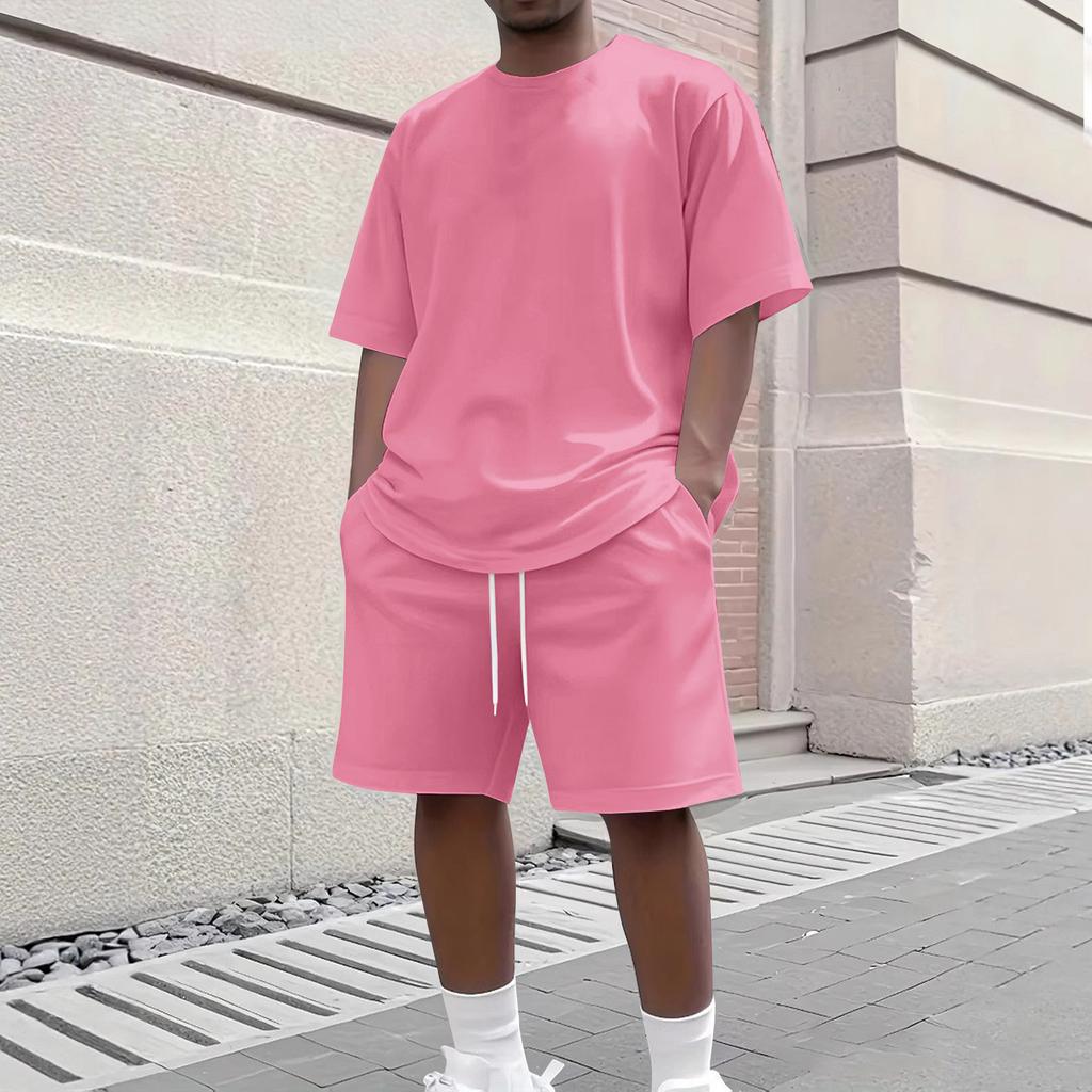 Men's Summer Casual 2-Piece Outfit Round Men's Neck Short Sleeve Tee Shorts Set