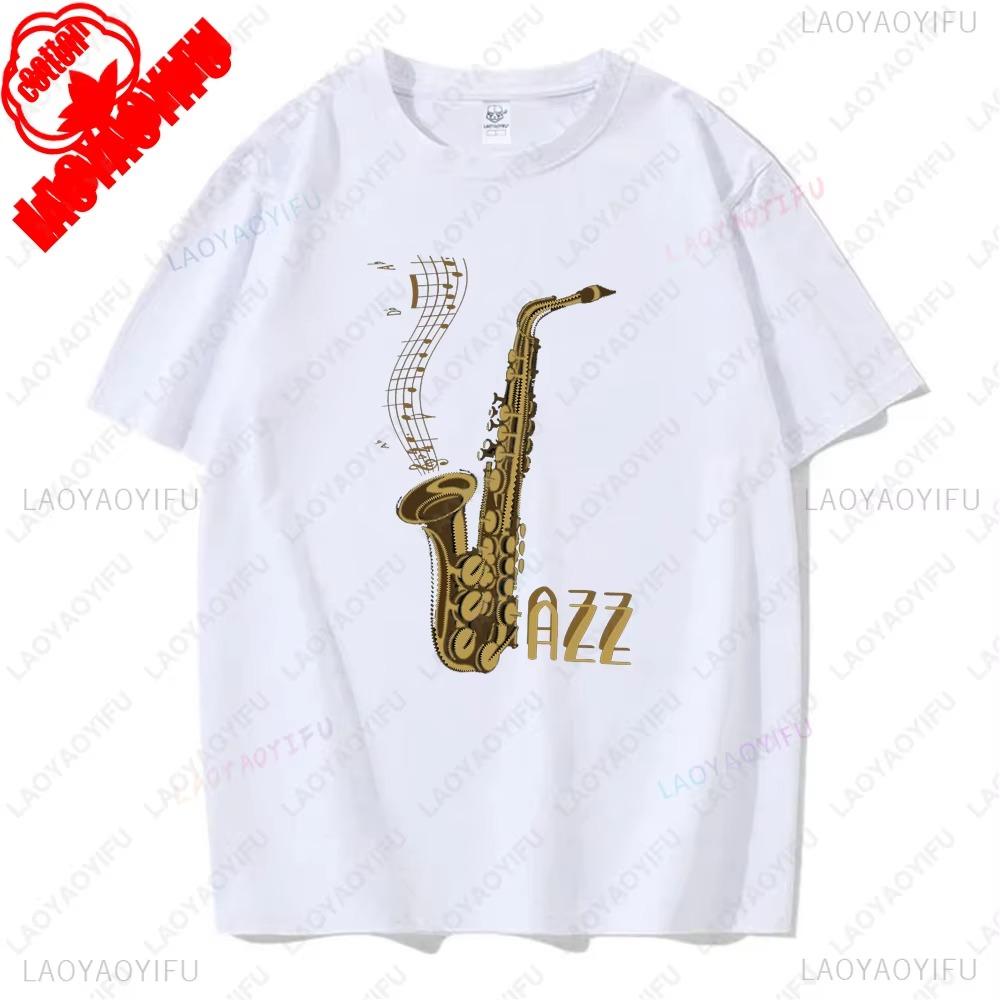 Cute Cat Plays Jazz Saxophone Graphic T Shirts Woman Man Vintage Fashion Casual Streetwear High Quality  Tee Shirt Funny