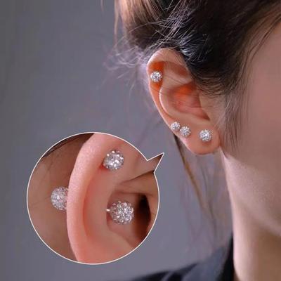 1 Pair Ear Studs 4/5/6mm Double Head Screw Back Small Hypoallergenic Shiny Cubic Zirconia Women Earrings Fashion Jewelry