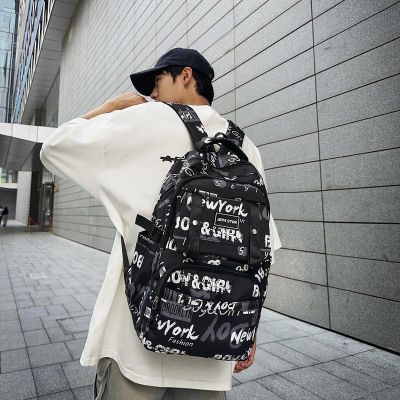 Large Capacity Student Backpack Graffiti Print Campus Backpack Men Lightweight Couple Backpack
