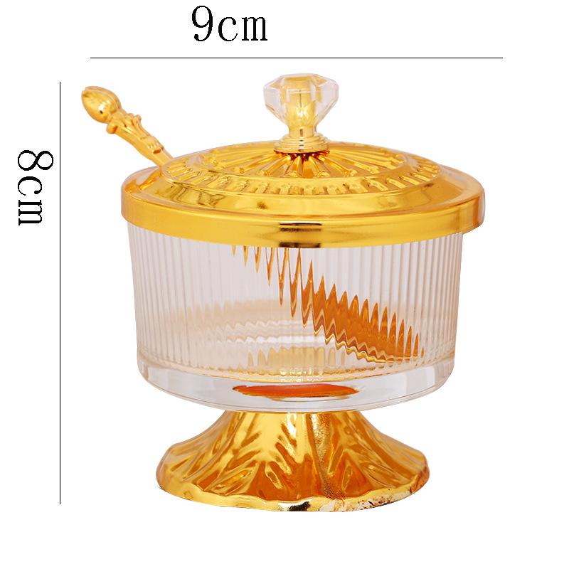 Golden Glass Seasoning Jar with Lid Metal Candy Box Kitchen Salt Sugar Jar Soy Sauce Vinegar Bottle Room Decor Fruit Snack Box