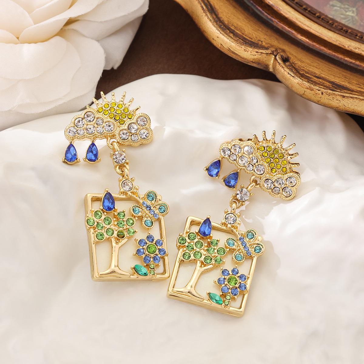

Light Luxury Wind Cloud Rainbow Vintage Earrings With Colorful Gemstones Zircon Tassel