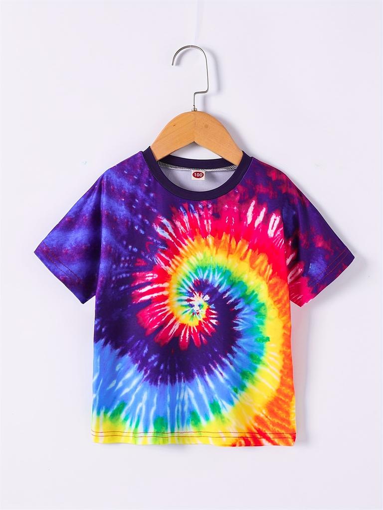 2026 Girl Summer Rainbow Tie Dye T-Shirt Short Sleeve Tee Top Crew Neck Clothes Child Girl Casual Outdoor Clothing Kids Tshirt