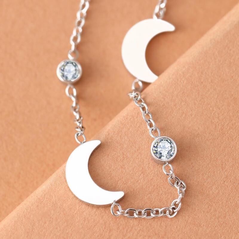 Stainless Steel Moon Beaded Fine Bracelets for Women Ladies Classic Fashion Exquisit Zircon Beaded Bracelets Jewelry Accessories