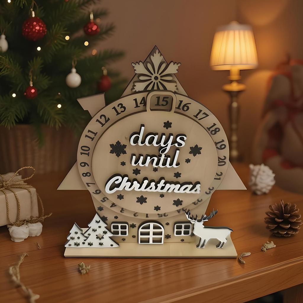 25 Days Countdown Calendar Rotating Tabletop Decorations Wooden Christmas Holiday Countdown for Home Living Room Bedroom