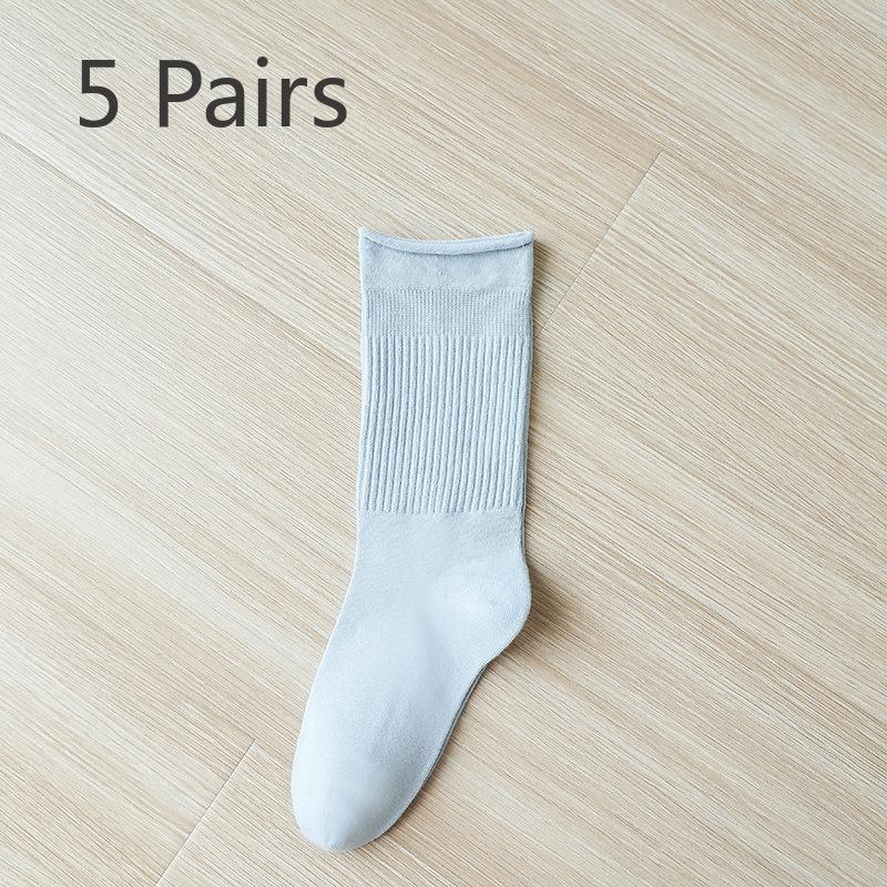 5 Pairs of Medium Length Pure Cotton Socks That Are Versatile for Women In Autumn and Winter