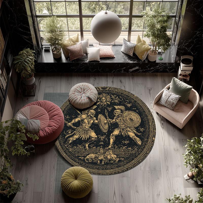Warrior Art pattern round rug,Carpet Rug for Living Room Bedroom Playroom ,Non-slip Floor Mat,Holiday Gifts and Birthday Gifts.