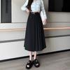 Winter Woolen Pleated Skirt for Women Elegant Fashion High Waist A-line Midi Black Skirts Office Ladies
