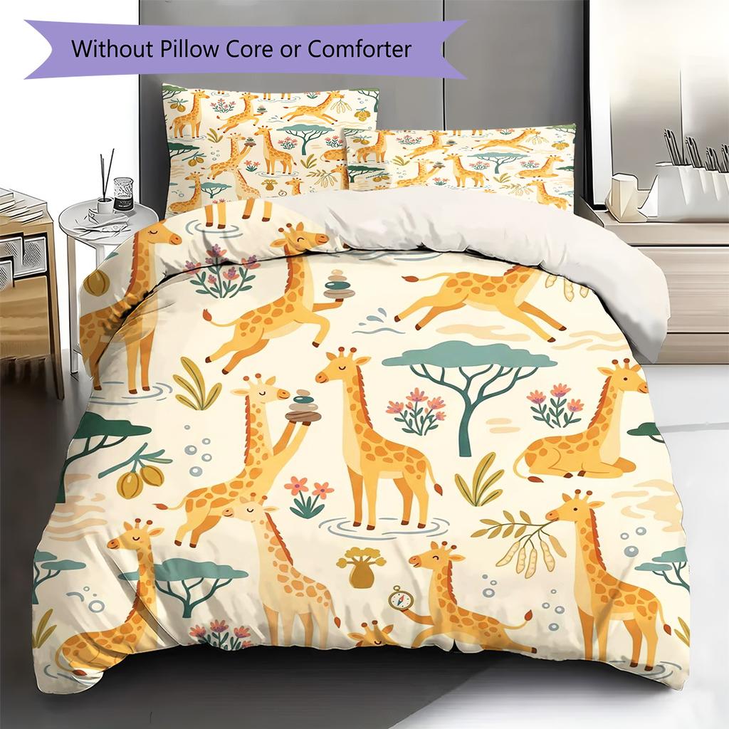 giraffe Pattern Bedding Quilt Set Quilt Cover Pillowcase Home Decoration Birthday Gift (1 * duvet cover + 2 * pillowcase, without core)