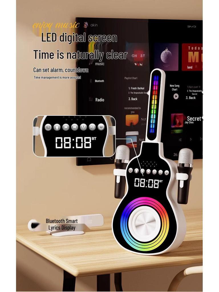 Children's Bluetooth Singing Speaker with Dual Microphones—Ideal Birthday Gift for Family Karaoke with Display Lyrics