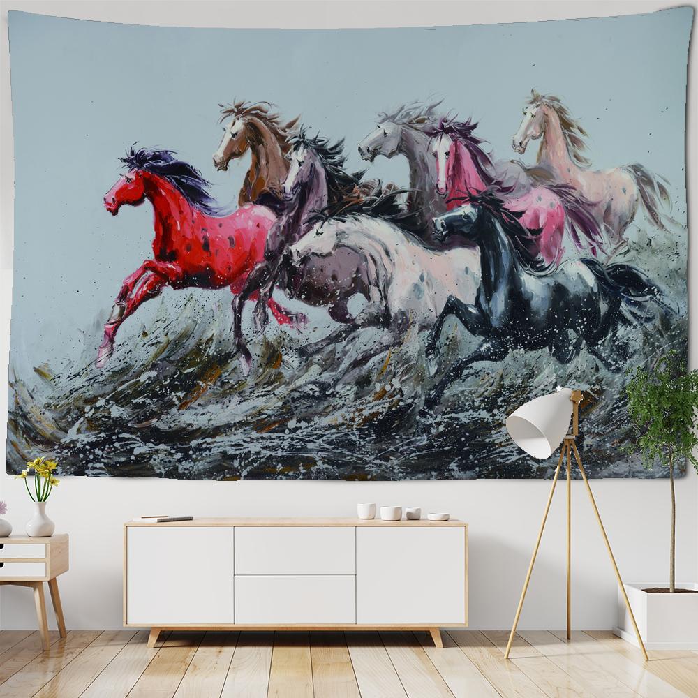 Spur The Horse Galloping Tapestry Wall Hanging Chinese Ink Painting Hippie Bohemian Dormitory Studio Decor large Tapestries
