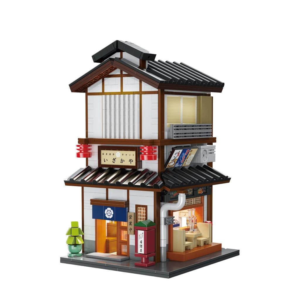 Cada Japanese Sushi HouseBricks Shop LED Japanese Steamed Bun House Building Blocks Summer Cafe Cada Toy Street View Series Set