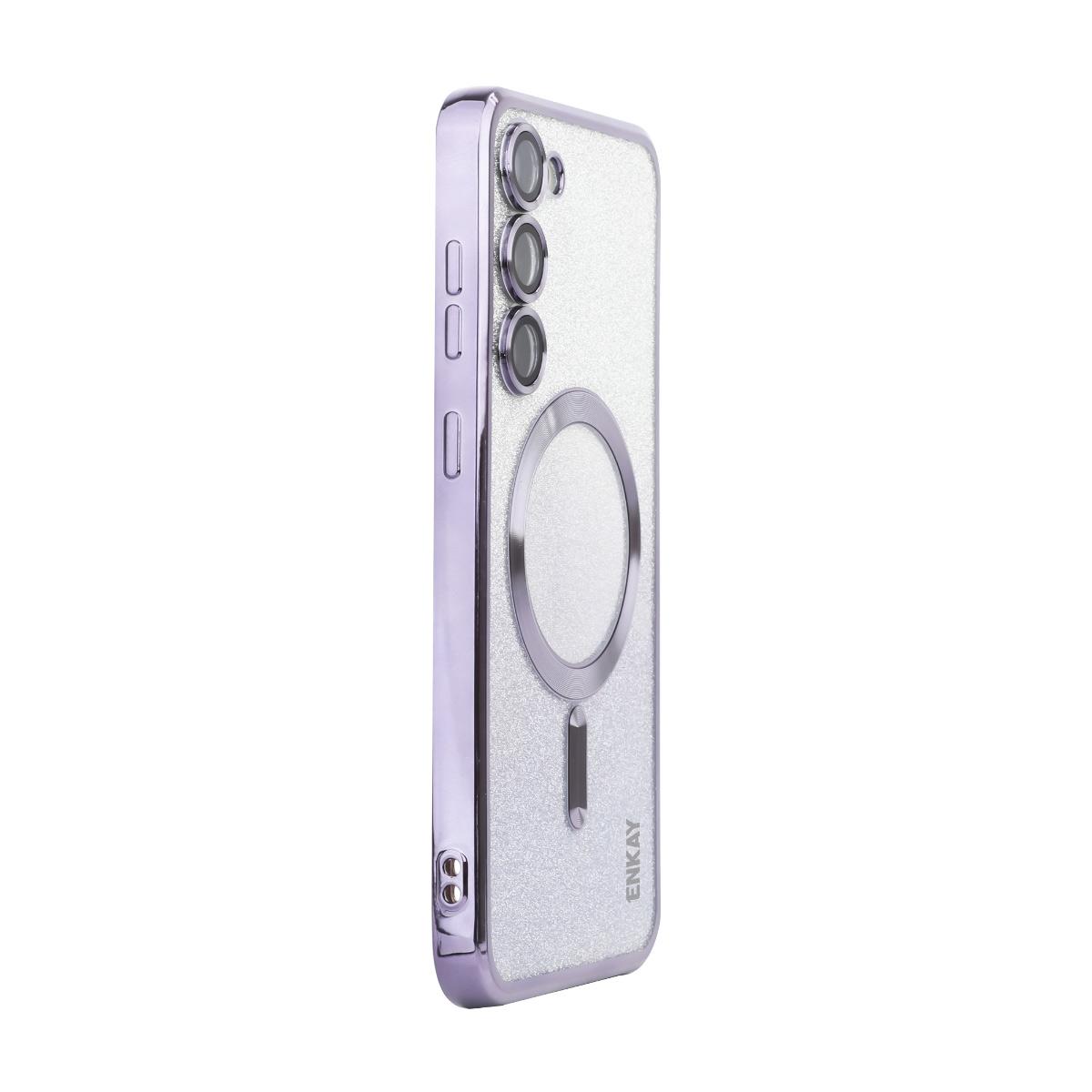 

For Samsung Galaxy S25+ Case ENAKY HAT PRINCE TPU Cover Compatible with MagSafe with Glitter Paper Purple
