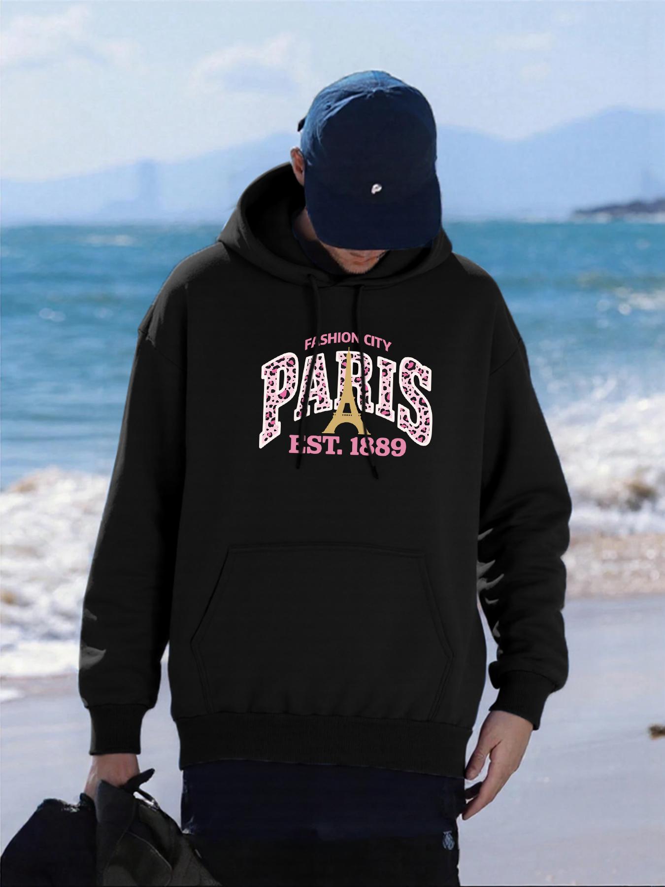 

Pink Leopard Print Paris 1889 Printing Men Hoodie Casual Multicolor Hoody Vintage Pocket Hoodies Comfortable Fleece Man Clothing 3XL
