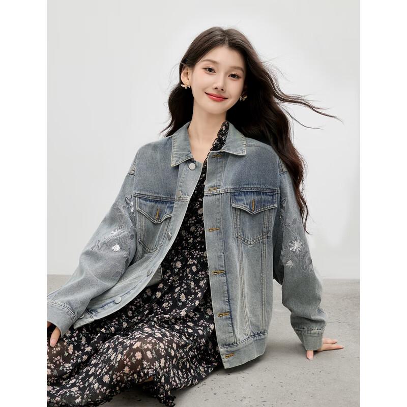 

Qiushui Yiren Commuter Lapel Denim Jacket L