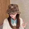 Faux Fur Women Bucket Hat Plaid Checkered Checkered Basin Hat Lamb Wool Fisherman's Hat  Travel