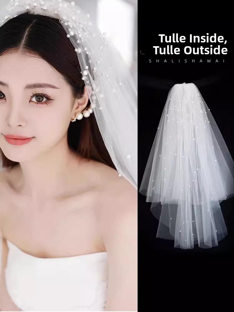 Wedding Veil Bridal Headwear Simple Elegant Soft Tulle Headpiece for Registration Ceremony Engagement And Bride's Gown