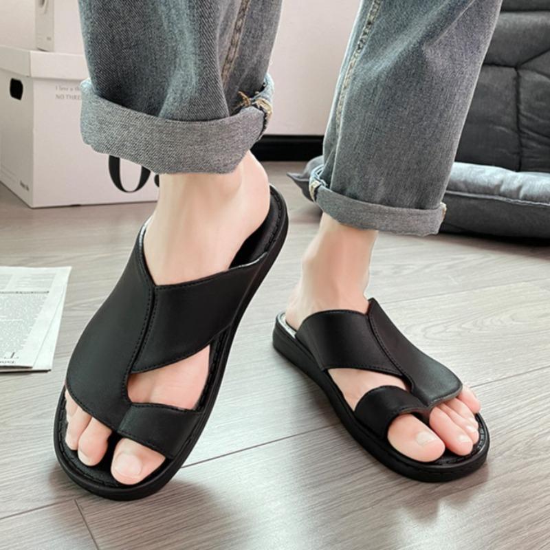 Fashion Men Summer Sandals Fashion Leather Casual Slipper Non Slip Soft Soled Casual Sandals for Wearing Outside Beach Slippers for Men