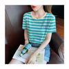 New Summer Round Neck Short-sleeved Women's T-shirt Embroidered Korean Loose and Versatile Age-reducing Striped Top