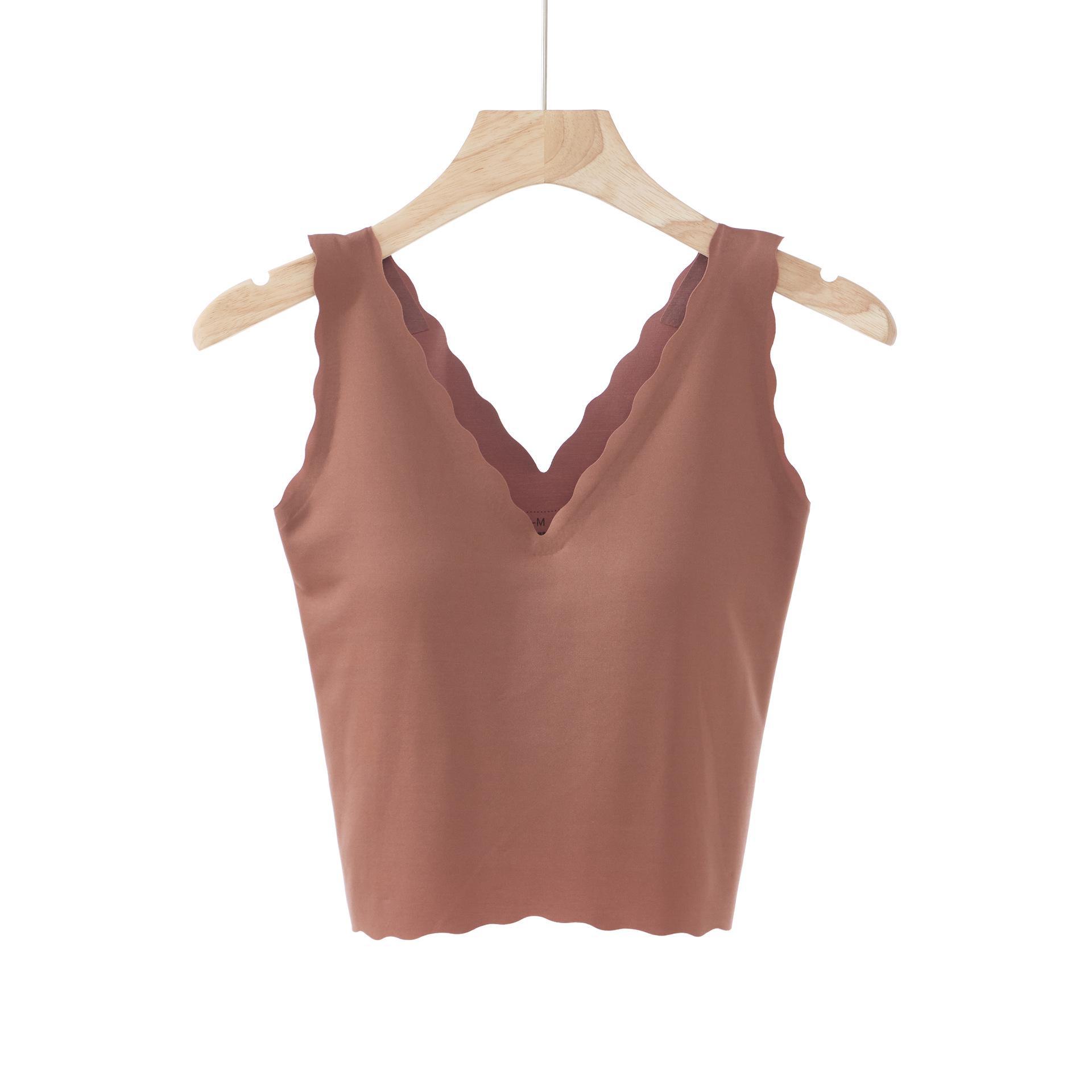 

Женский бесшовный топ-труба с V-образным вырезом и накладкой на грудь - летний без бретелек F1 80-105 catties коричневый/каштановый