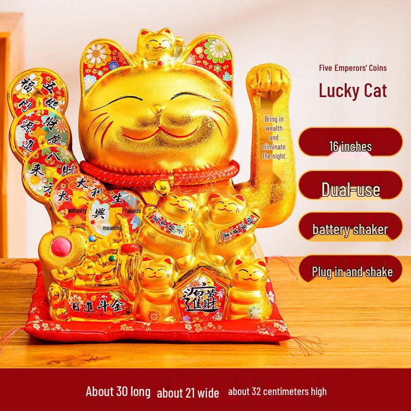 Ceramic Lucky Cat Figurine with Waving Hand – Customizable Gold Shop Gift for 2026 Opening Ceremony