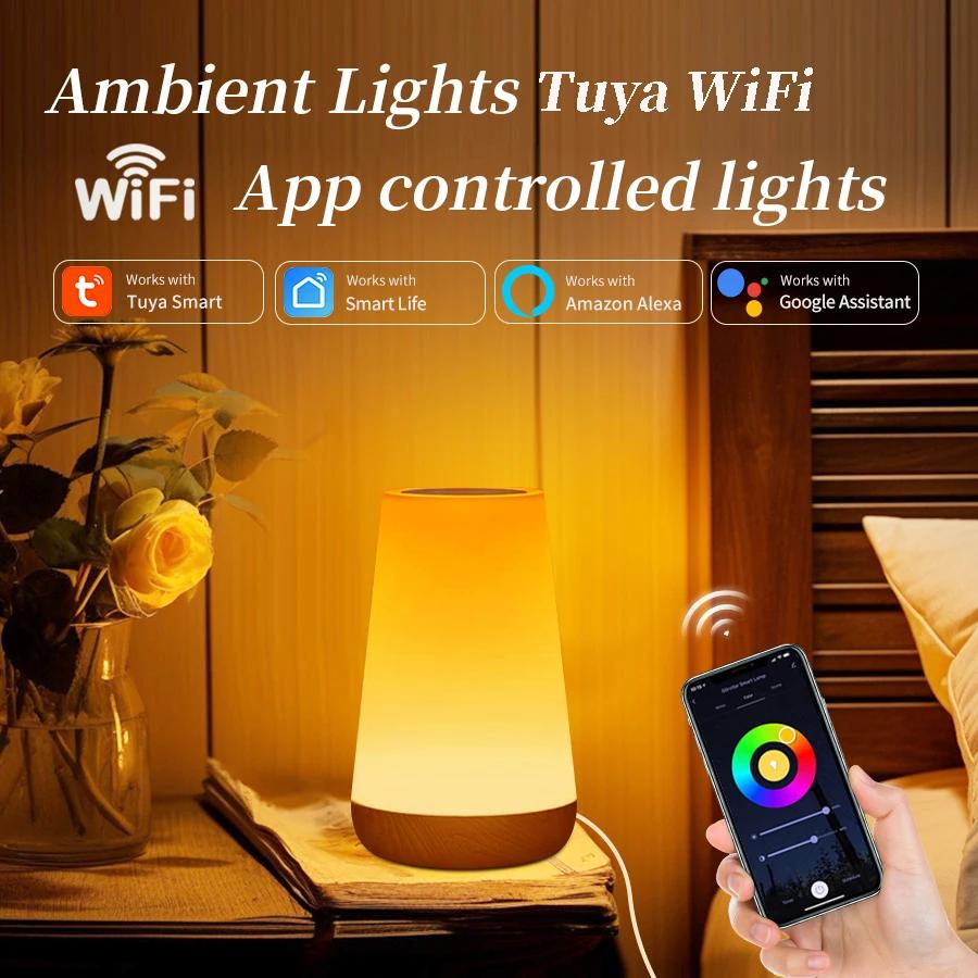 Tuya WiFi Smart Light Bedside Led Night Lights Dimmable Table Lamp RGB Touch Lamp Voice APP Control Google Home Alexa Smartlife US