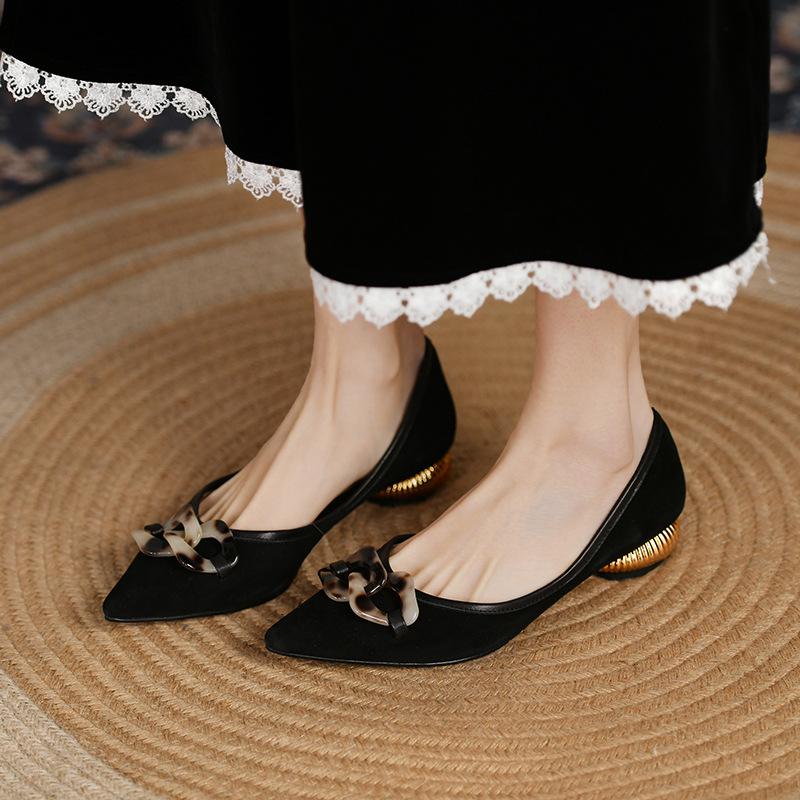 2025 Spring Women with Roots Suede Pointed Tip Leopard Print Women's Shoes Outdoor Daily Commute Zapatillas De Mujer