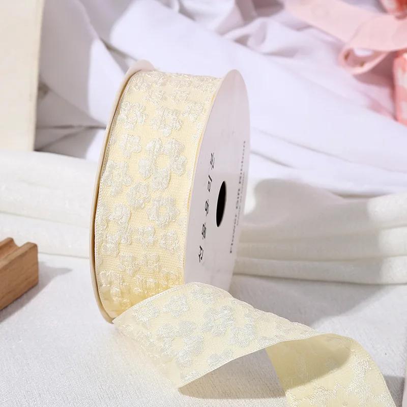 10Yards 25/40mm 3D Flower Wrinkle Embossment Ribbon DIY Accessories for Bows Bouquets Gift Wrapping Sewing Clothes Materials