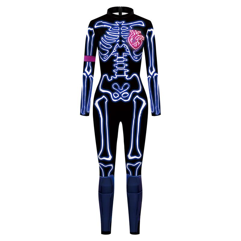 3D Skull Skeleton Printed Bodysuit Halloween Costume For Women Outfit Fancy Dress Clothing Adult Suit S-XL