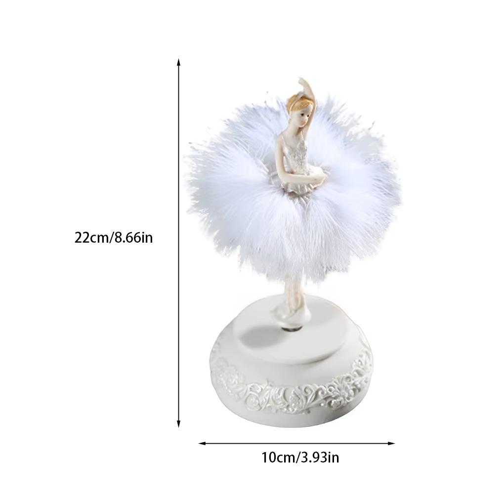 White/Pink Ballerina Music Box Figurine Plays Swan Lake, Hand-Painted Ballet Girl Feather Skirt Musical Gift for Birthday