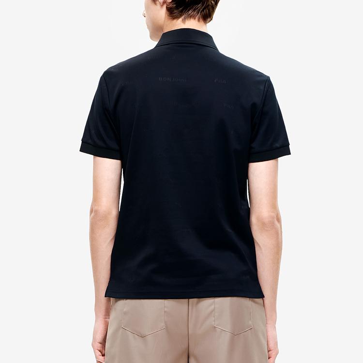 Fila Solid Color Logo Sports Knit Polo Shirt Men Tops Black F11M228106F-BK