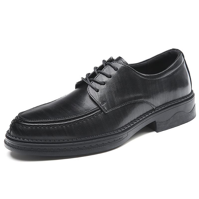 Leather shoes men's spring business dress high-end sense casual commuting leather soft sole black men's wedding groom shoes