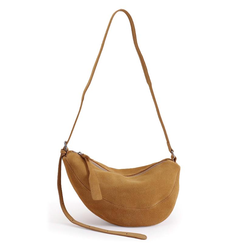 Полумесячная сумка кроссбоди из замши золотисто-коричневого цвета для женщин Мягкая сумка на плечо из искусственной кожи с регулируемым ремешком Повседневный стиль жёлтый 10370₽