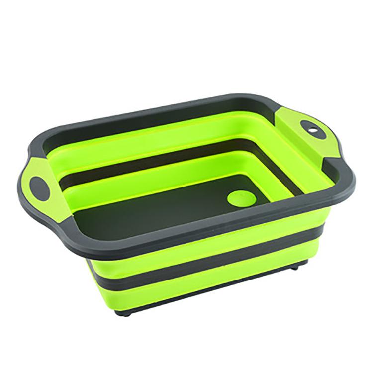 Multifunctional Folding Cutting Board Kitchen Telescopic Drain Basket Plastic Portable Folding Vegetable Basket Sink зелёный