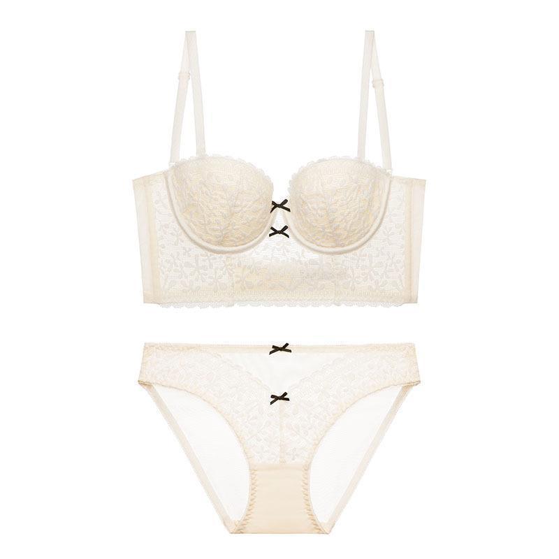 French Backless Lace Underwear Women's U-shaped Gathered Breasts Bra Big Chest Small Upper Support Bra Bra