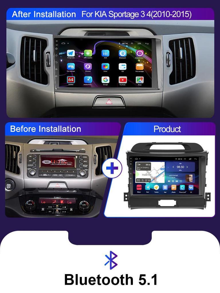 Kia Sportage 3rd Gen Android GPS Navigation with Carplay & HD Reverse Camera