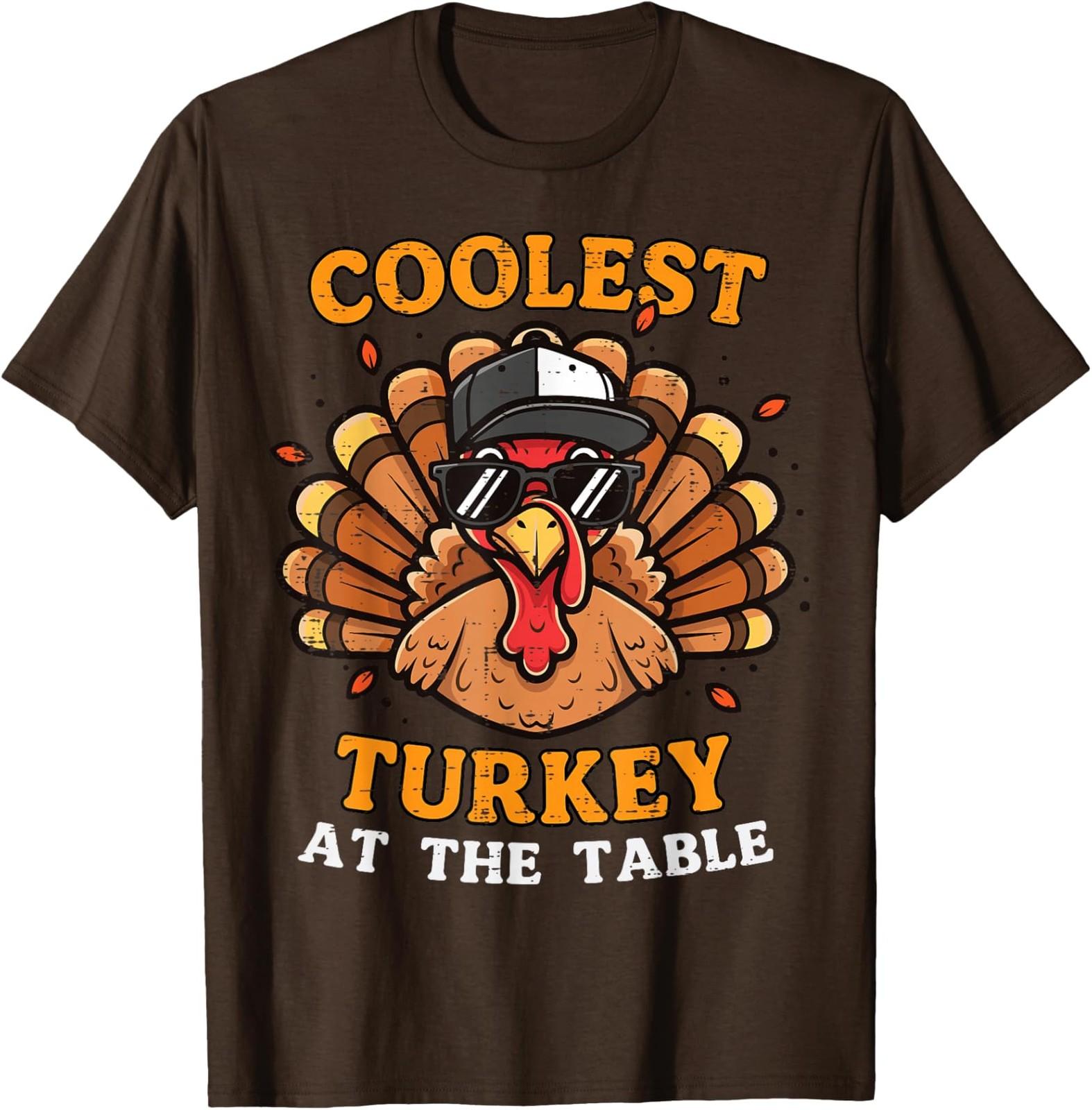 T-shirt unisexe amusant, la plus cool, la turquie au table, pour Thanksgiving, automne S