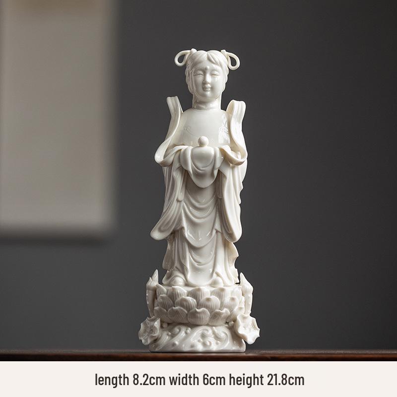 

Керамическая статуя Бодхисаттвы Гуаньинь с фигурами Судханы и Лонгню, Домашнее подношение