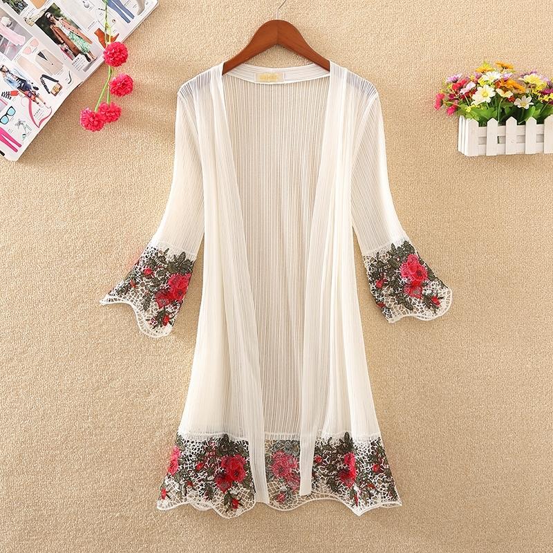 

Универсальный подол с вышивкой поверх шали, женский солнцезащитный кардиган в середине лета в Лонг-Бич, тонкое пальто one size чёрный