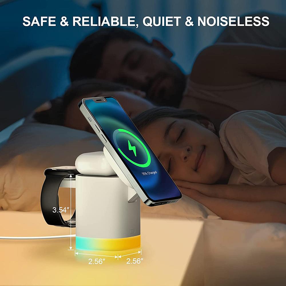 4-in-1 magnetisches kabelloses Ladegerät mit RGB-Licht für iPhone 12/13/14 Pro/Airpods Pro/iwatch. Integrieren Sie kabelloses Laden
