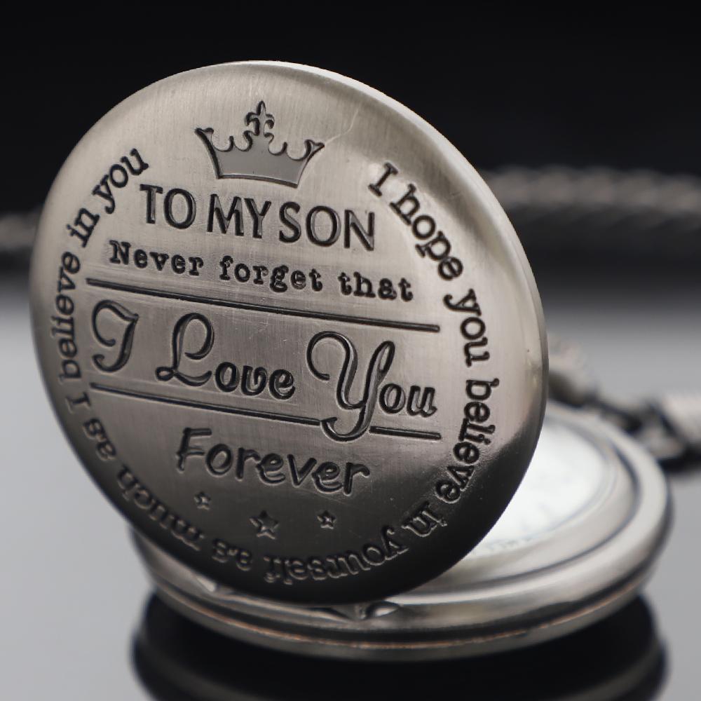 Rabatt FÜR MEINEN SOHN Vintage Bronze Taschenuhr Quarz Kette Anhänger Uhr Halskette Anhänger Kette Schmuck Geschenk Uhr für Männer