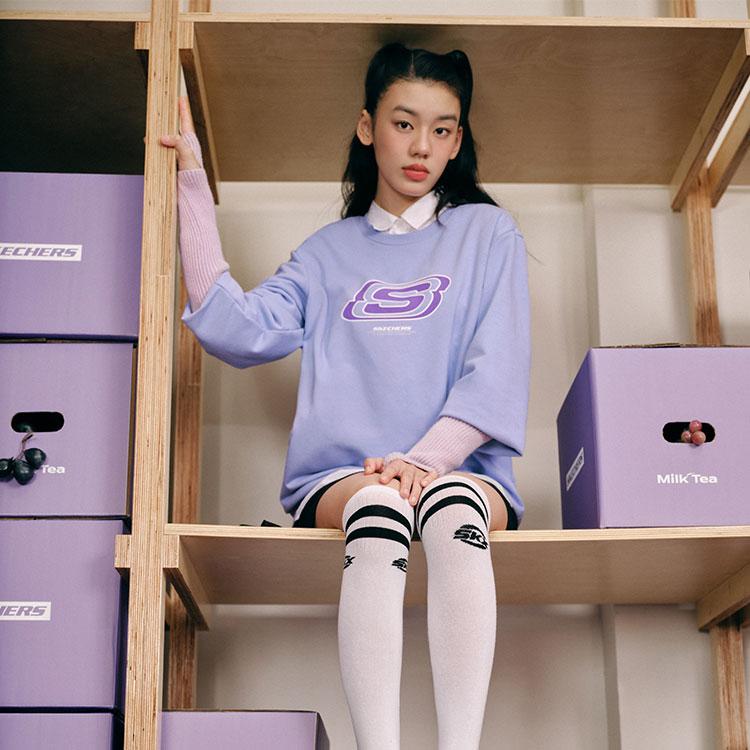 Skechers Colorful Casual Series Letter Pullover Sweatshirt Unisex Sweatshirt Sweet-Lavender L322U083-01DU