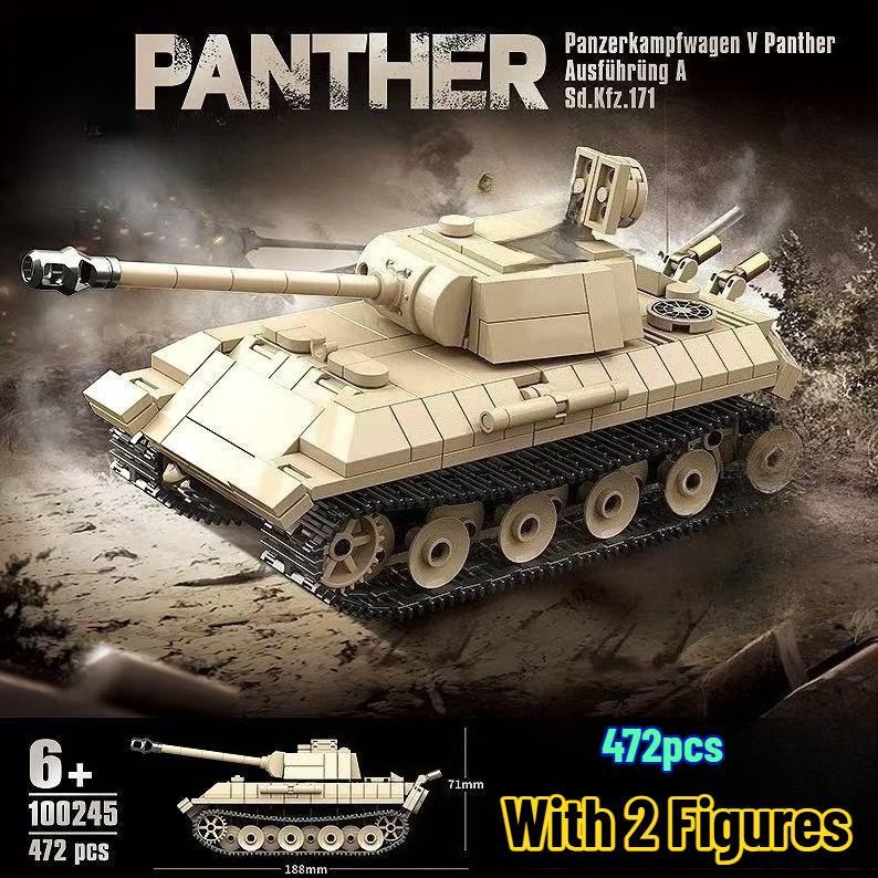 Military WW2 Tiger I Heavy Tank Building Blocks KV-2 Panther Tanks Army Weapons Soldiers Bricks Kids Toys Boys Birthday Gift