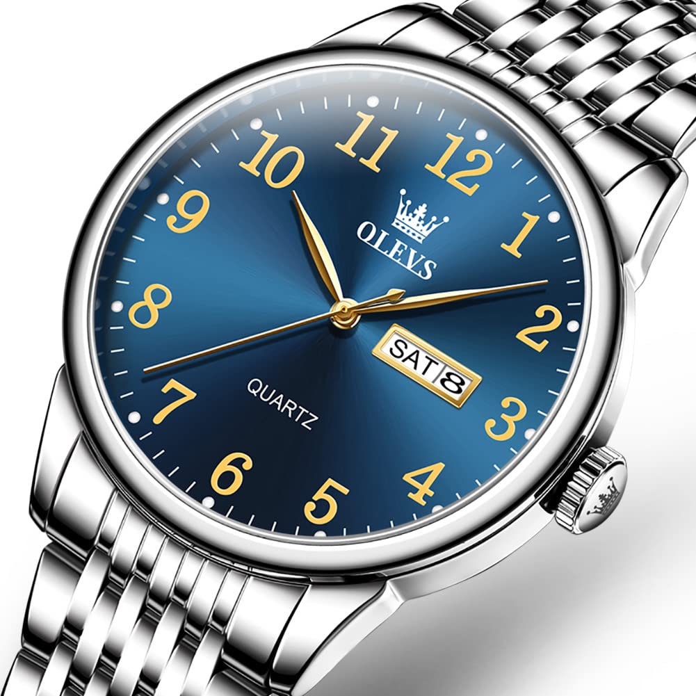 Stylish and popular waterproof Olevs stainless with date Arabic quartz and a Also available in blue and A great gift men's watch, analog, steel,