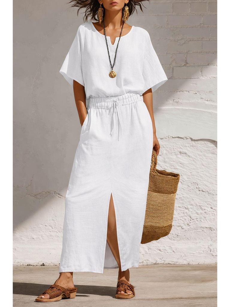 Spring/Summer 2026 Bohemian Batwing Sleeve Top & Slim Long Skirt Set