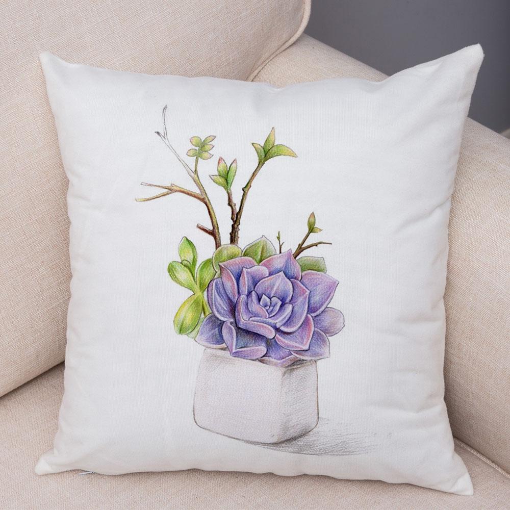 Cartoon Plant Cushion Cover Bedroom Living Room Car Sofa Pillowcase Watercolor Juicy Pillowcase Ornament