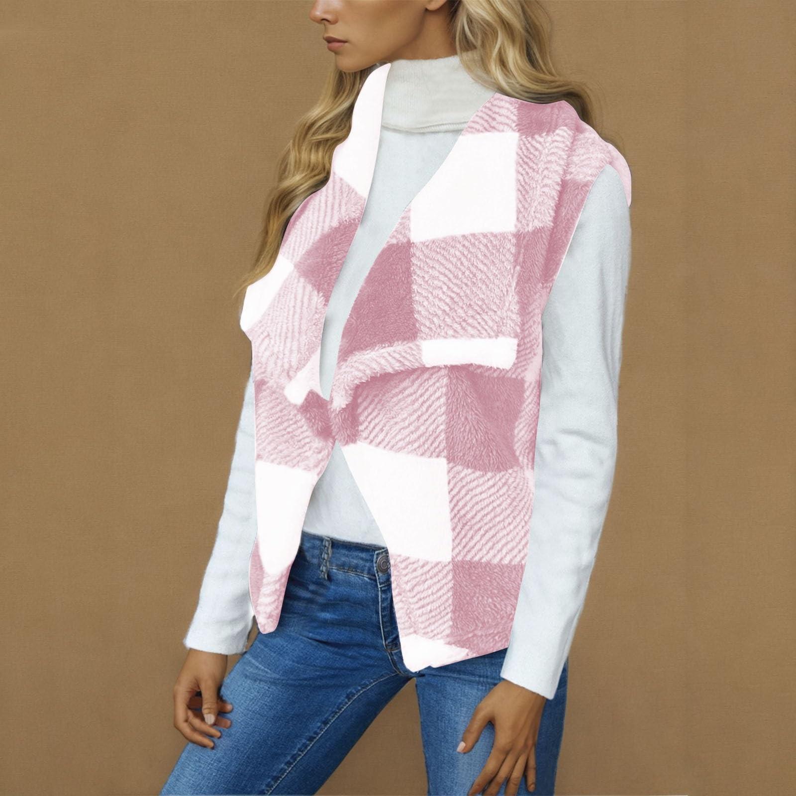 

Женская флисовая жилетка без рукавов, фланелевая клетчатая куртка, пальто больших размеров XL розовый